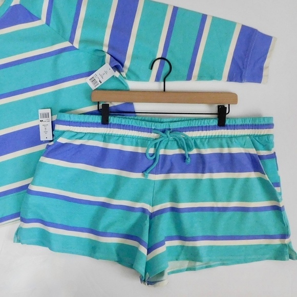 NWT!! WILDFOX Two-Piece Set Top Shorts Green Blue Stripe Loungewear XX-Large XXL - Picture 5 of 16